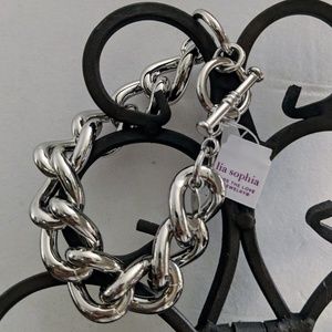  Lia Sophia Chunky Silver Toggle Bracelet NIB